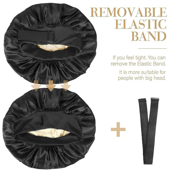 Silk Bonnet for Sleeping Double Layer Satin Bonnet Adjustable Bonnets for Black - Picture 2 of 6